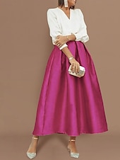 abordables Robes de cocktail-Robes Cocktail Deux Pièces Élégantes à la Plage Robe de Fête Robe de Mariage Mi-Longue Longue Manche V Col Satin avec Plis Robes