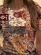 abordables T-shirt Boho-Femmes T-shirt Fleuri Graphique Géométrique ancien Élégant Classique Manche Courte Col ras du cou Col rond Hauts Réguliers Quotidien Week-end Imprimé Jaune Rose Claire Bleu Violet Vert Été Printemps