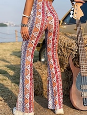 cheap Wide Leg &amp; High Waisted-Women&#039;s Bell Bottom Slacks Fashion Boho Full Length Natural Flower Elastic Waist Printing Outdoor Comfortable Holiday Going out Magenta Orange red Black Pink Summer Regular Fit