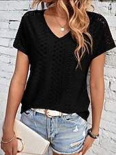 abordables T-shirt uni-Femmes T-shirt Uni Mode Moderne Occasionnel Manche Courte Col en V Hauts Réguliers Quotidien Week-end Œillet Noir Blanche Jaune Rose Claire Été