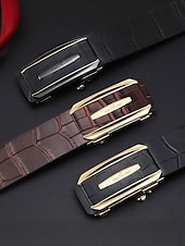 economico Cinture da uomo-Cintura da uomo in vera pelle con fibbia automatica e cricchetto - classico motivo coccodrillo, stile elegante, adatta per matrimoni, affari e occasioni formali