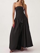 preiswerte Abendkleider-Pinkes A-Linien-Abendkleid, Bubble-Kleid, formelles, halbformelles Hochzeitskleid, bodenlang, ärmellos, trägerlos, Taft mit gerüschtem Schlitz, 2025