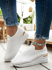 Χαμηλού Κόστους Γυναικεία Sneakers-γυναικεία λευκά πλεκτά slip-on αθλητικά παπούτσια – μοντέρνο και άνετο στυλ για δραστήριες γυναίκες σε υπαίθριους περιπάτους, γυμναστήρια και περιστασιακές εξερευνήσεις στην πόλη