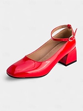 cheap 1950s-Women&#039;s Shiny Purple Patent Leather Mary Jane Heels – 1950s Retro Block Heel Pumps with Ankle Strap for Vintage Party, Wedding, and Prom