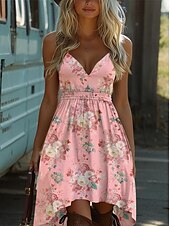 tanie Sukienka boho-Damskie Sukienka mini Sukienka letnia Sukienka na ramiączkach Sukienka z odkrytymi ramionami Urlop Codzienny Boho Na zewnątrz Spotkanie towarzyskie Wyjściowe Luźny / a Kwiaty Graficzny Bez rękawów W