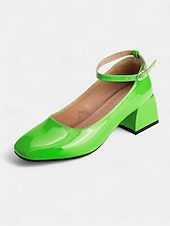cheap 1950s-Women&#039;s Shiny Purple Patent Leather Mary Jane Heels – 1950s Retro Block Heel Pumps with Ankle Strap for Vintage Party, Wedding, and Prom