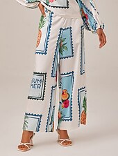 cheap Pants-Seamless Pattern Print Elastic Waist Wide Leg Trousers