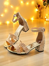 economico Sandali Eleganti-sandali da donna con tacco basso e glitter oro con dettagli ritagliati – scarpe da festa glamour per serate e cocktail