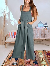 ieftine Pantaloni din bumbac simplu-salopetă salopetă damă salopetă streetwear culoare uni fără mâneci decolteu în U buzunar stradă ieșire croială standard negru alb galben vară