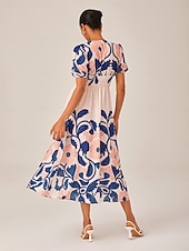 economico Abiti floreali-Abito lungo da donna, ampio, da resort, con stampa floreale, manica corta, arcobaleno, primavera ed estate, scollo a V, vestito da vacanza