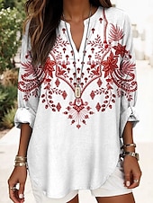 billige Kvinne Boho Topper-Dame Bluse Blomstret Grafisk Årgang Strandstil Langermet V-hals Vanlige topper Daglig Ferie Trykt mønster Hvit Rød Marineblå Lilla Grønn Sommer Vår