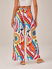 preiswerte Hose-Hose mit weitem Bein und hellem geometrischem Muster