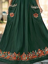 abordables Robes Bohémiennes-Femmes Robe Longue Maxi Robe Robe Décontractée Robe évasée Robe d&#039;été Robe bohème ancien Vacances Quotidien Fête Coupe régulière Fleuri Sans manches Col en V Vert Été