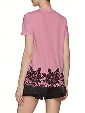 billige Kunst &amp; Design t-skjorte-Dame T skjorte Sommertopper Grafisk Klassisk Fritid Kortermet Crew-hals Crop Tops Daglig Helg Trykt mønster Rosa Sommer Vår Høst