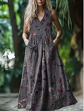 ieftine Rochii Boho-Pentru femei Rochie Lunga Rochie Maxi Rochie casual Rochie leagăn Rochie de vară Rochie Boho Epocă Vacanță Zilnic Concediu Fit regulat Floral Fără manșon În U Albastru piscină Gri Închis Gri Vară