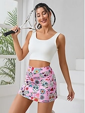 billiga Grafiska kjolar-Dam Smal Kjol Tenniskjol Mode Ledigt Mini Hög midja Kjolar Grafisk Blommig Ficka Elastisk Utomhussport Dagligen Vit Rodnande Rosa Grå Sommar Stickat Polyester