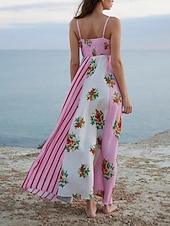 abordables concevoir des robes en coton et lin-Femmes Robe Longue Maxi Robe Robes en coton et lin Robe Décontractée Mode Extérieur Soirée Fête Coupe régulière Fleur Sans manches Bretelles spaghetti Rose Claire Été