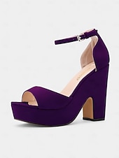 cheap Nightlife Party-Women&#039;s Nude Suede Platform Block Heel Sandals - Chunky Ankle Strap Heels for Nightlife Parties and Club Outfits