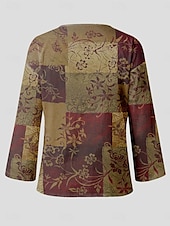 abordables Tops Boho pour Femmes-Femmes Chemisier Fleuri Graphique Géométrique Élégant Occasionnel manche longue Col en V Hauts Réguliers Quotidien Imprimé Violet Marron Vert Été Printemps