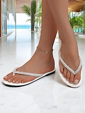 abordables Sandales de Robe-sandales plates à strass pour femmes - chaussures d&#039;été scintillantes de style tongs pour les rendez-vous décontractés et le chic de tous les jours