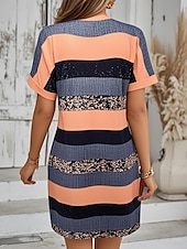 ieftine Rochii cu dungi și geometrice-Pentru femei Rochie Mini Rochii Tricou Rochie de schimb Casual În aer liber Zilnic Concediu Fit regulat Dunga Manșon scurt Stil Nautic Portocaliu Trifoi Vară
