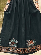 abordables Robes Bohémiennes-Femmes Robe Longue Maxi Robe Robe Décontractée Robe évasée Robe d&#039;été Robe bohème ancien Vacances Quotidien Fête Coupe régulière Fleuri Sans manches Col en U bleu marine Été