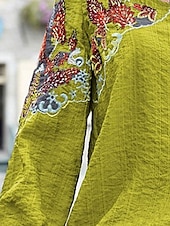 billige Boho t-skjorte-Dame Bluse Grafisk Stilfull Etnisk Fritid Langermet Crew-hals Vanlige topper Daglig Broderi Grønn Sommer Vår