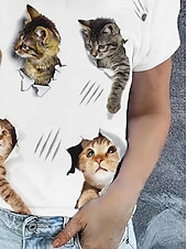 preiswerte Tiere T-Shirt-Damen T Shirt Sommeroberteile Grafik Katze Klassisch Lässig Kurzarm Rundhalsausschnitt Crop Tops Täglich Wochenende Druck Regenbogen Sommer Frühling Herbst