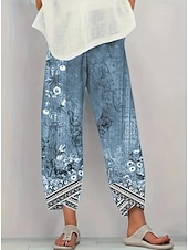 ieftine pantaloni cu picior drept-Pentru femei Picior Larg chinez Pantaloni largi Vacanță Epocă Stilul etnic Lungime până la glezne Talie Înaltă Floral Grafic Imprimare Termic cald Respirabil Απαλό Micro-elastic Vacanță Stradă Casual