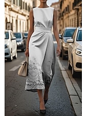 ieftine Tipăriți rochii florale-Pentru femei Rochii Midi Rochie casual Rochie Tip Maieu Rochie de vară Modă Modern Zilnic Dată Sfârșit de săptămână Fit regulat Floral Geometric Fără manșon Stil Nautic Albastru piscină Trifoi Kaki