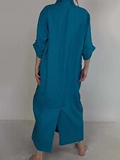 economico Vestito Semplice-Per donna Abito Lungo Maxi Abito Abito in cotone e lino Moda Moderno All&#039;aperto Vacanza Ferie Vestibilità regolare Semplice Mezza Manica Scollo a V Nero Bianco Blu Viola Estate