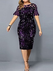 preiswerte Teelänge-Kleid Brautmutter Kleid Elegant Rundhalsausschnitt Tee Länge Spitze Kurzarm mit Pailletten