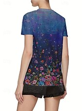 billige Blomster t-skjorte-Dame T skjorte Sommertopper Blomstret Grafisk Klassisk Fritid Kortermet Crew-hals Crop Tops Daglig Helg Trykt mønster Marineblå Sommer Vår Høst