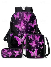 abordables Sacs à dos pour Enfants et Adolescents-Ensemble de 3 sacs à dos d&#039;école à imprimé papillon pour filles avec sac à lunch isotherme et trousse à crayons - léger et élégant pour l&#039;école primaire et le collège, les voyages ou les pique-niques
