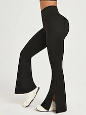 olcso Sima leggings-Női Leggings Haranguccás Nadrág Egyszínű Chino Vakáció Vintage Utca Stílus Hosszú Magas Derék Egyszínű Hasított Kényelmes Puha Kényelmes Rugalmas Kültéri Utca Fekete 1 Fekete 2 Fekete Nyár Slim Fit