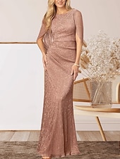 economico Lunghezza del pavimento-Abito per la madre della sposa sirena  tromba abito da matrimonio elegante scollatura a girocollo lunghezza a terra chiffon senza maniche con arricciature