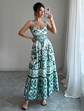 baratos Vestidos de Cocktail-Vestidos de Quinceanera A-Line Vestido Elegante Casamento Convidada Comprimento do Chão Sem Mangas Coração Poliéster Costas Descobertas com Estampa Floral Vestido Convidada de Casamento 2025