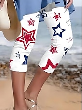 tanie Spodnie Dnia Niepodległości-Damskie patriotyczne legginsy w stylu capri wakacyjne moda uliczna długość do łydki wysokie w pasie spodnie z gradientem gwiazd oddychające miękkie elastyczne