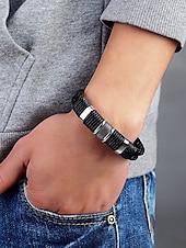 economico Gioielli da uomo-Bracciale da uomo in similpelle intrecciata con chiusura in acciaio inossidabile – cinturino regolabile in stile vintage per abbigliamento casual, quotidiano e come regalo