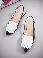 preiswerte Ballerinas für Damen-Slingback-Schuhe aus schwarzem Lackleder für Damen – elegantes Glanzfinish mit Fransendetails, perfekt für Business und Freizeit