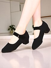ieftine Pantofi Dans Latin-Pantofi de dans negri cu toc jos pentru femei, din material elastic și respirabil, pentru antrenament profesional de dans latin sau jazz