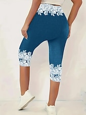 abordables Impression 3D Bleue-Leggings Capri pour femmes haute élasticité mode vacances hawaïenne longueur mollet taille mi-haute impression graphique respirant doux extensible vacances décontractée quotidienne bleu œuf de