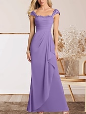 voordelige Vloerlengte-A-Lijn Moeder van de Bruid Jurk Bruiloft Gast Elegante Hartvormige Vloerlengte Chiffon Kap Mouw met Kant Ruching