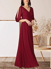 preiswerte Bodenlänge-A-Linie Brautmutterkleid Hochzeitsgast Elegant V Ausschnitt Bodenlang Chiffon Halbarm mit Raffung 2025