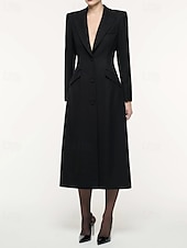 abordables Longueur du plancher-Robe Blazer A-Line Mère de la Mariée Robe Tuxedo Élégante Simple Minimaliste Formelle Col en V Taille Cintrée Longue au Sol Crêpe Élastique Manches Longues Poches à Rabat avec Boutons Recouverts
