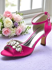cheap Cocktail-Women&#039;s Black Satin Open Toe Heels with Ankle Strap and Crystal Gemstone Embellishment- Elegant Mid Heel Sandals for Cocktail Party &amp; Evening Wedding Reception and Formal Events