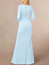 abordables Longueur du plancher-Sirène / Trompette Robe de Mère de Mariée  robe demoiselle d honneur Élégant Col en V Longueur au sol Chiffon manche longue avec Volants Devant Fendu Fronces 2025