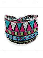 billige Hårtilbehør for kvinner-Fargerike boho twist-pannebånd for kvinner – myke, elastiske og brede hårbånd for yoga, festivaler og fritidsklær