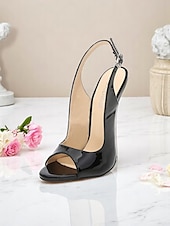 olcso Éjszakaiünneplés-női piros lakkbőr slingback tűsarkú, nyitott orrú kivitelben - szexi magassarkúk éjszakai bulikba