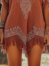 preiswerte Hemden-Damen Minikleid Shiftkleid Urlaub Lässig Boho Outdoor Ausgehen Strand Normale Passform Blumen Grafik Kurzarm V Ausschnitt Rote Sommer